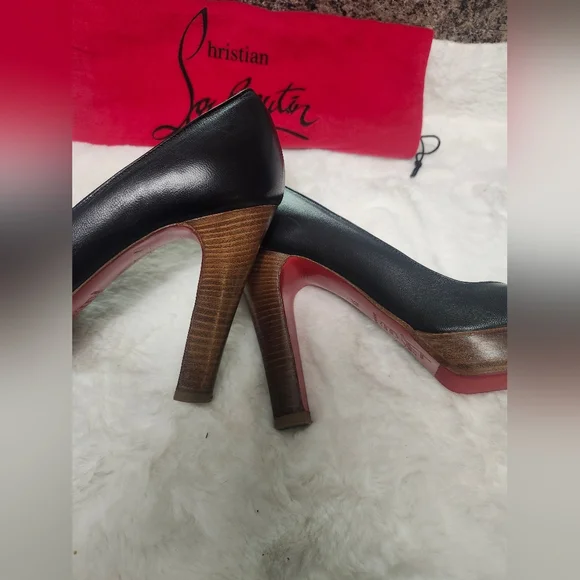 Black Christian Louboutin Women's Peep Toe Heels - Picture 6 of 6